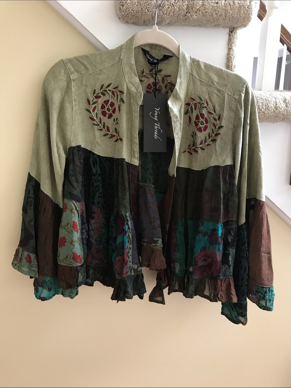 YOUNG THREADS NWT JACKET EMBROIDERED Olive Green MEDIUM